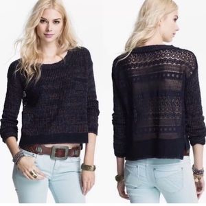 Free People Sweet Jane Crochet Back Sweater Navy